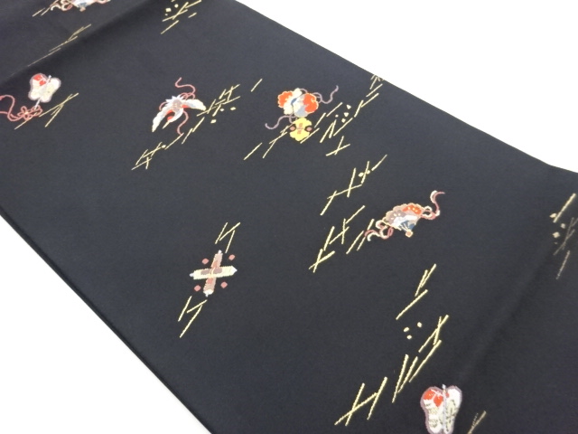 巻物に扇子・軍配模様織出し名古屋帯